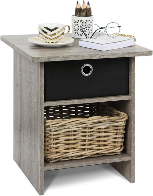 Furinno Dario End Table / Side Table / Night Stand / Bedside Table with Bin Drawer, 1-Pack, French Oak Grey/Black...
