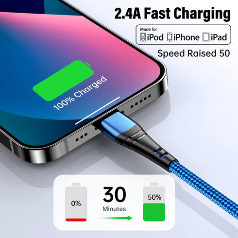 Apple MFi Certified 3 Pack iPhone Charger 10ft, Long Lightning Cable Durable Nylon Braided iPhone Charging Cable 10 Foot, Fast iPhone Cord for iPh...