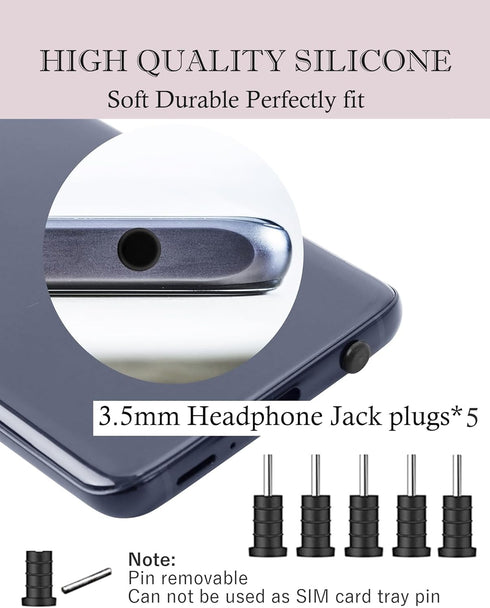 USB C Anti-Lost Dust Plug 5 Pcs Silicone Detachable Adhesive 3.5mm Headphone Jack Protector Cover Dust-Free Foam Cleaning Swab Sticks Compatible w...