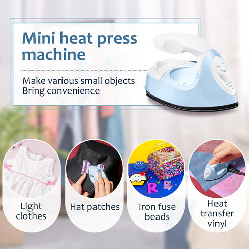 Honoson Mini Craft Iron Mini Heat Press Small Iron Portable Handy Tiny Flatiron with Charging Base Accessories for Fuse Beads Patch DIY Shoes T-sh...
