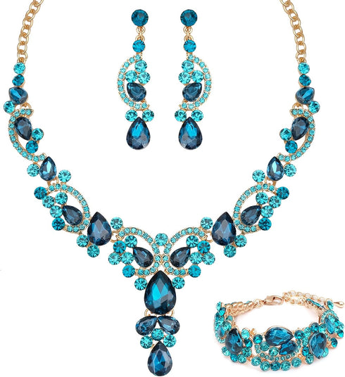 Women's Elegant Rhinestone Teardrop Crystal Bridal Art Deco Necklace Earrings Bracelet Jewelry Set for Bride Wedding Dress Accessories Rhinestone ...