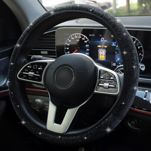 Bling Steering Wheel Cover, Rhinestones Steering Wheel Cover Crystal Diamond for Women, Sparkling Car Wheel Protector Universal Fit 14-15 inches -...