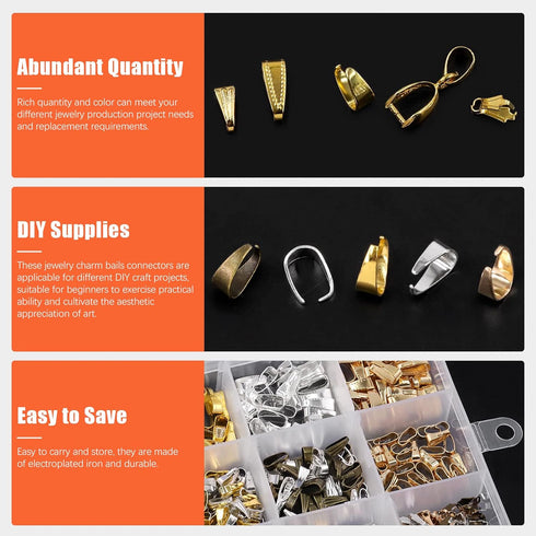 640Pcs 5 Colors Metal Necklace Pinch Clip Kit, Mixed Snap Pinch Clip Bail Clasps Necklace Dangle Charm Pendant Clasps Claw Bail Hook Pendant Conne...