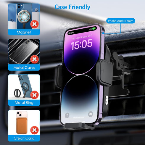 Criacr Wireless Car Charger, Auto-Alignment, Auto-Clamping & Adjustable Phone Holder, Wireless Charging for iPhone 14/13/12/11/Pro Max, Samsung Ga...