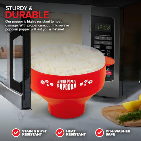 Silicone Microwave Popcorn Popper (Red) Air Popper Popcorn Maker No Oil Required, Collapsible Pop-Corn bowl with Lid, Reusable, BPA-Free, Dishwash...