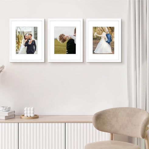 Golden State Art, 11x14 Picture Frame White - Solid Wood Picture Frame with Real Glass - Display Photos 8x10 with Mat or 11x14 Without Mat - Wall ...
