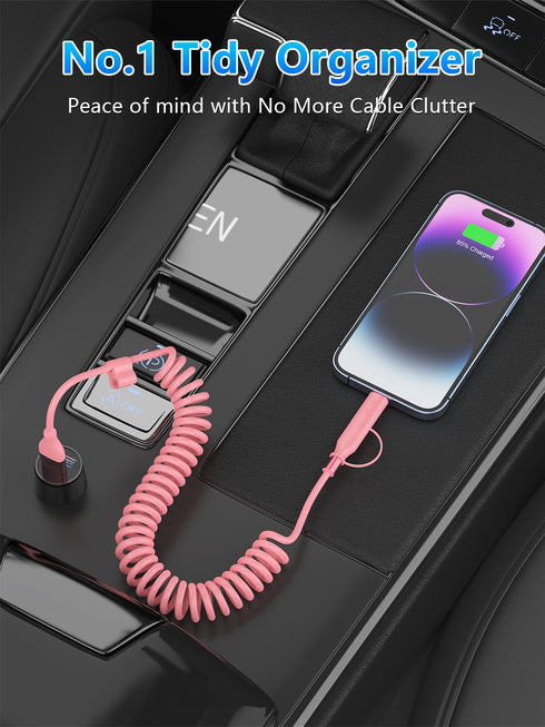 Coiled USB C Cable, 3FT Coiled Lightning Cable,USB C + Lightning Charger Cord 60W Fast Charging USB C iPhone 15 Cable for Car CarPlay & Android Au...