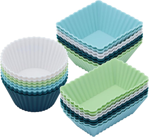 Silicone Cupcake Liners, 24pack Reusable Baking Cups Muffin Liners Pastry Cake Molds, 3 Shapes Lunch Box Bento Dividers-Round, Square, and Rectang...