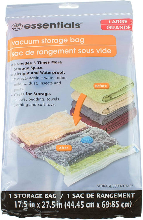 3 NEW ESSENTIALS Large VACUUM STORAGE BAG SPACE SAVER 17.5 in x 27.5 in...