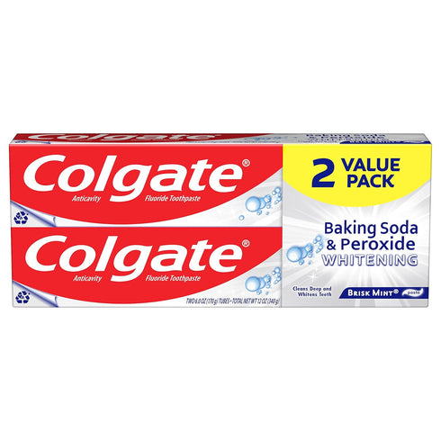 Colgate Baking Soda & Peroxide Toothpaste - Whitens Teeth, Fights Cavities & Removes Stains, Brisk Mint, 6 Ounce (Pack of 2)...
