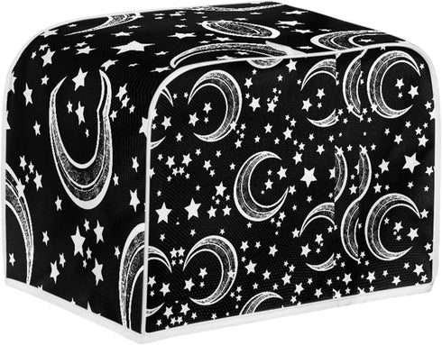 Moon Star Toaster Cover 4 Slice Black for Kitchen Moon and Star Print Toaster Dust Cover, Washable & Waterproof for Kitchen Universal Size Microwa...