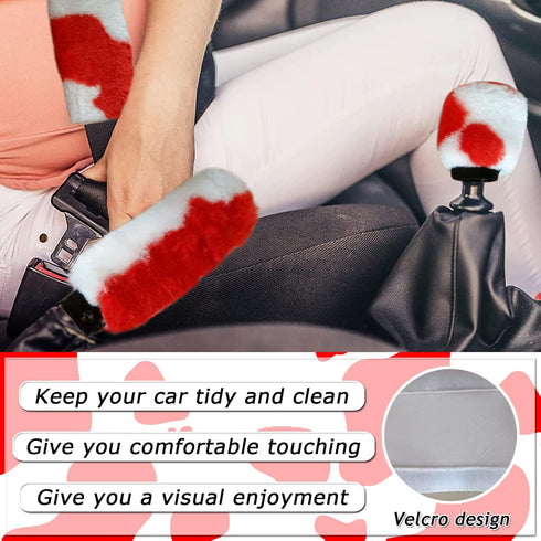 9 Pack Fluffy Cow Print Steering Wheel Cover for Women,ZXGHIJJ Cute Cow Plush Steering Wheel Cover Soft & Warm Fuzzy Steering Wheel Cover Set with...