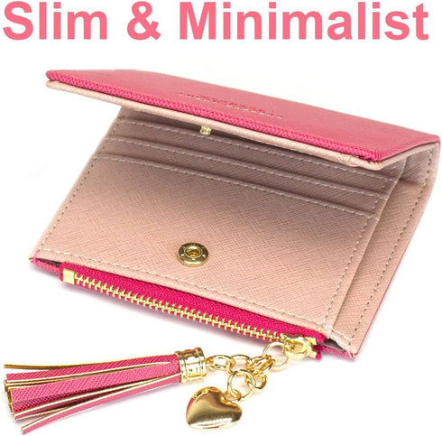 Womens Small Wallet Mini Purse Bifold Slim Card Case Holder Zipper Coin Pocket (Barbie Pink)...