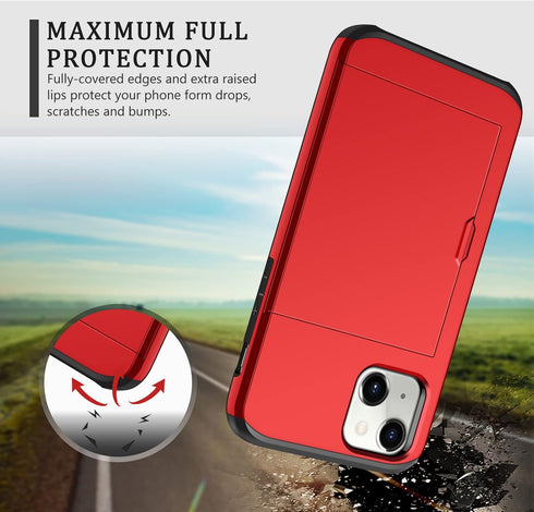 SAMONPOW Compatible with iPhone 13 Case with Card Holder Dual Layer Hybrid Wallet Case Heavy Duty Protection Shockproof 13 Case for Women Anti-Scr...
