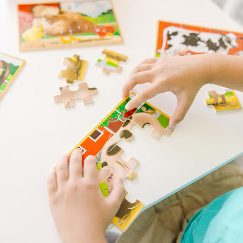 Melissa & Doug Farm 4-in-1 Wooden Jigsaw Puzzles in a Storage Box (48 pcs total), 12...