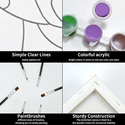 VOCHIC Paint and Sip Kit, Daisy Pre Drawn Canvas Painting Kit for Adults Painting Twist Party Supplies for Beginner Gift Favor, 8 Acrylic Colors, ...