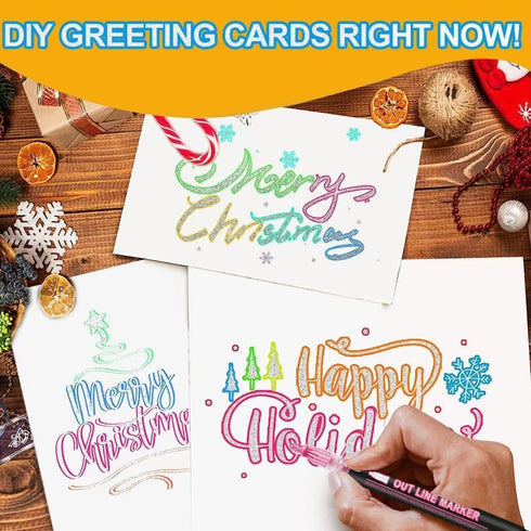 Double Line Outline Markers 12 Colors Super Squiggles Glitter Markers Self Outline Metallic Markers, Doodle Shimmer Markers Drawing Pens for Chris...