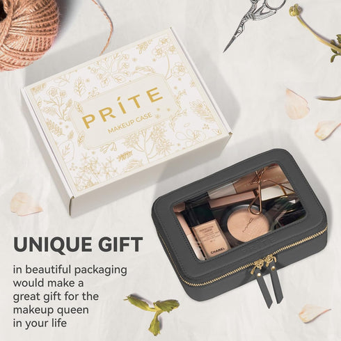 Clear Makeup Bag Cosmetic Organizer Case Waterproof Travel Toiletry Bag Skincare Pouch with Golden Zipper(Black)...