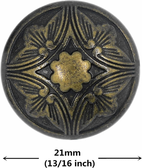 Bezelry 12 Pieces Embossed Flower Domed Metal Shank Buttons. 21mm (13/16 inch) (Antique Brass)...