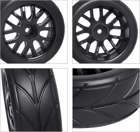 12mm Hex 1/10 On Road Wheels and Tires Soft With Foam Inserts for RC Touring Car Traxxas 4tec 2.0 Tamiya TT02 TT01 Drift, Set of 4...