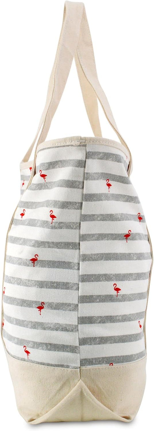 DALIX 22" Shopping Tote Bag in Heavy Cotton Canvas (Zippered Top) Gray Flamingo...