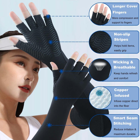 Copper Long Arthritis Gloves - Copper Infused Extra Long Fit Compression Glove for Women & Men Computer Typing, Carpal Tunnel and Support Wrist Ha...