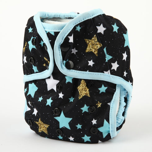 One Size Cloth Diaper Cover Snap with Double Gusset (Blue Star)...