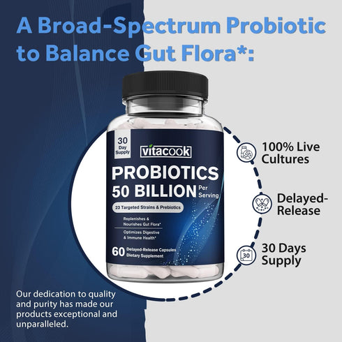 Probiotics 50 Billion, 23 Strains with Organic Prebiotics, Digestive & Immune Support, Freeze-Dried, Delayed-Release, Better Than a Dozen Yogurts,...