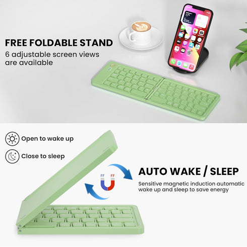 Mini Foldable Bluetooth Keyboard - Portable Wireless Full Size Keyboard (Sync Up to 3 Devices), Ultra-Slim Aluminum Travel Folding Keyboard for iP...