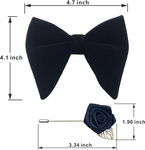 Justar Mens Pre-Tied Oversized Velvet Bow Tie with Flower Lapel Pin Brooch for Suit Wedding Tuxedo Big Bowtie Set...