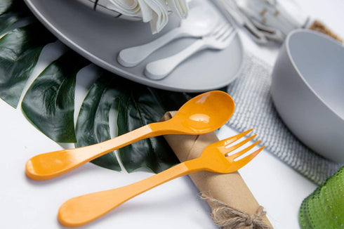Knork Eco Plant Based 24 Pack Reusable Bamboo Flatware Set (Orange)...