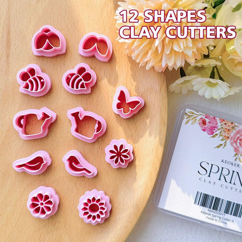 Keoker Spring Clay Cutters,12 Spring Polymer Clay Cutters, Flower Clay Cutters, Spring Clay Cutters for Polymer Clay Jewelry, (A)...