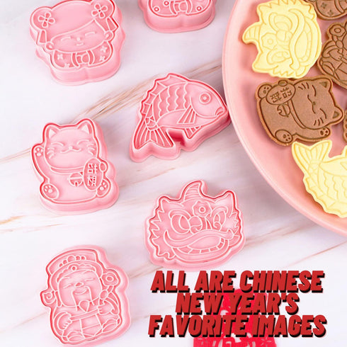 Crethinkaty 6pcs Chinese New Year Cookie Cutters 3D Chinese Style Biscuit Mold Fondant Molds Chinese New Year Must Haves Bakeware Tool...
