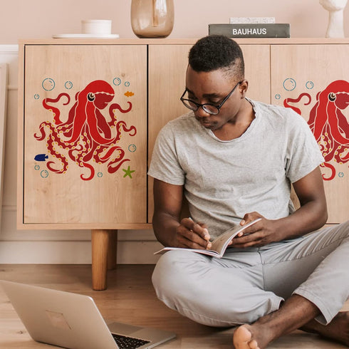 FINGERINSPIRE Octopus Pattern Stencil for Painting 11.8x11.8 inch Reusable Sea Creatures Craft Stencil Hollow Out Ocean Starfish Sea Fish Bubbles ...