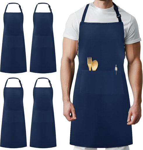 Syntus 4 Pack Adjustable Bib Apron Waterdrop Resistant with 2 Pockets Cooking Kitchen Aprons for Women Men Chef, Nautical Blue...