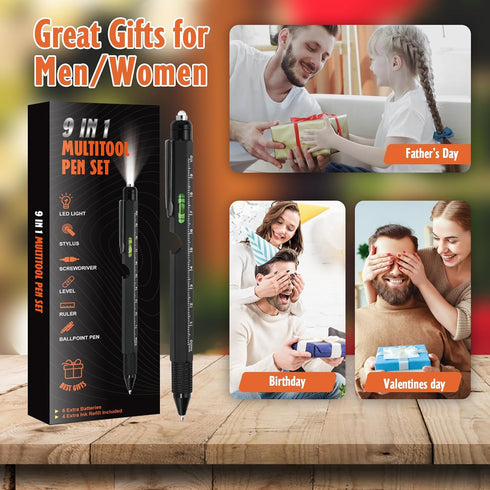Cool Pen Gifts for Men, 9-in-1 Multi Tool Tech Pen Gadgets Tools for Men, Personalized Gifts for Dad or Him, Funny Gift for Christmas, Father's Da...
