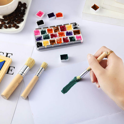 12 Pieces Wooden Stencil Brushes Natural Stencil Brushes Bristle Painting Brushes Wooden Handle Painting Stencil Brushes for Acrylic Oil Watercolo...
