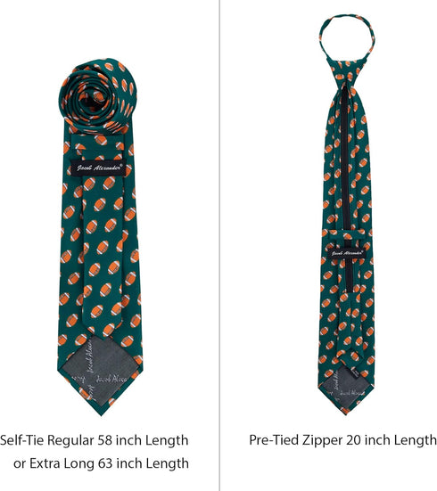 Jacob Alexander Men's American Football Game Balls Pattern Pre-Tied Zipper Neck Tie - Green...