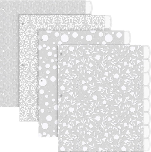 24 Pcs 3 Ring Binder Dividers with Tabs White Frosted Designs Plastic Page Dividers with 24 Tabs Recipe Cute Binder Dividers Decorative Insertable...