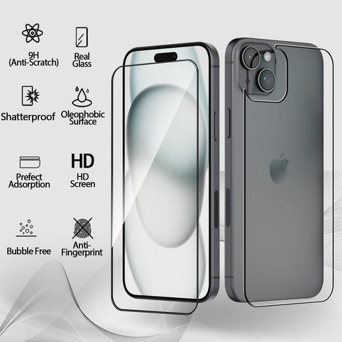 Front and Back Screen Protector Glass Compatible with iPhone 15 Plus 6.7 inch, 2 Pcs Front Protector+ 2 Pcs Back Protector + 2 Pcs Camera Lens Pro...