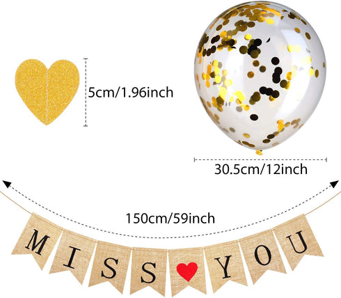 Gejoy Farewell Party Decorations Supplies Kit 14 Pcs We Will Miss You Banner Burlap Bunting Banner Gold Glitter Confetti Balloons Heart Garland Fl...