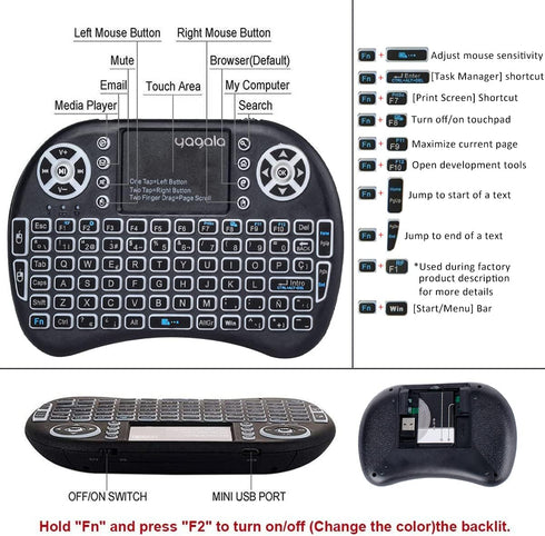 2.4GHz Backlit Mini Keyboard Touchpad Mouse, Mini Wireless Keyboard with Touchpad and Multimedia Keys for Android TV Box Smart TV HTPC PS3 Smart P...