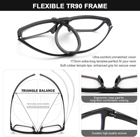 AQWANO 2 Pack Flexible TR90 Reading Glasses for Women Men Long Arms for Neck Hanging, Ultra-light Sports Style Readers Blue Light Block Anti Glare...