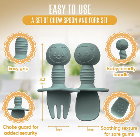 4pc Silicone Baby Spoons Self Feeding Baby Utensils 6-12 Months - 3 Baby Spoon - 1 Baby Fork - Toddler Cutlery Set - BPA Free, Dishwasher Safe, Ba...