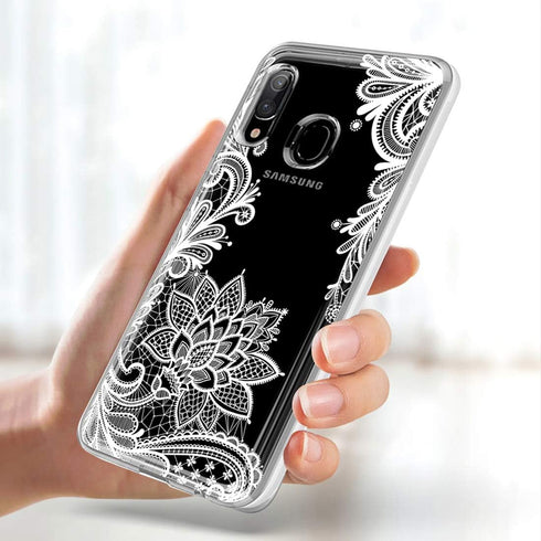 for Galaxy A20 Case, for Galaxy A30 Case with Flowers, Shockproof Clear Floral Soft Flexible TPU Slim Phone Cover for Samsung GalaxyA20 White Mand...