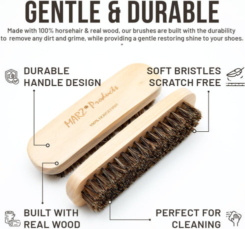 Deluxe Portable 7pc Shoe Shine Kit - Genuine Horsehair Brush, Black & White Shoe Polish - Suede & Leather Cleaning Kit for Sneakers, Boots...