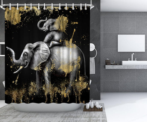 FuShvre Elephant Shower Curtain Black and Gold Shower Curtains African Animal Bathroom Decor Hooks Included 72"x 72"...