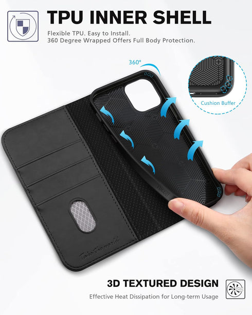 TUCCH Wallet Case for iPhone 12 Pro/iPhone 12 5G, Premium PU Leather Flip Folio Cover with Card Slot, Stand Book Design [Shockproof TPU Interior C...