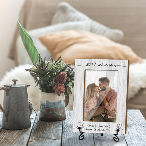 Wooden Photo Frame Anniversary Wedding Gifts Mr And Mrs Gifts for Couples, Wooden Photo Frame with Iron Stand for Tabletop or Desktop Display, Hom...