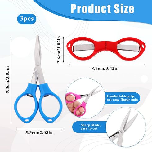 3 PCS Small Folding Scissors Portable Paper Cutter Scissors Fabric Keychain Scissors Stainless Steel Travel Scissors Safety Retractable Glasses-Sh...